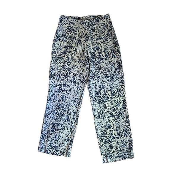 J Jill Linen Pant Womens Sz 6 Tan Indigo Blue Dyed Boho Coastal Beach High Waist - Picture 1 of 7